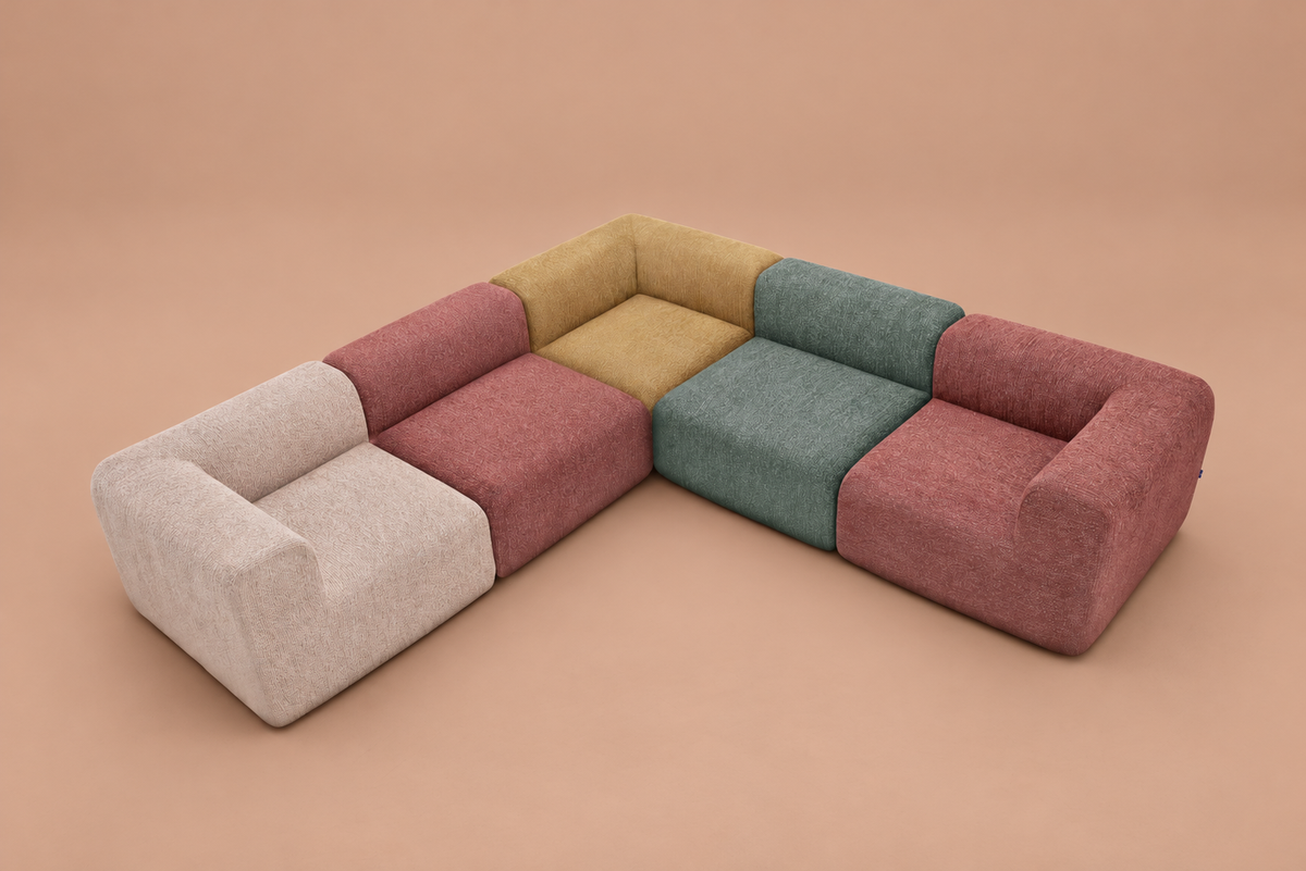 5 seats, turmeric yellow, moss green, brick red, wheat beige